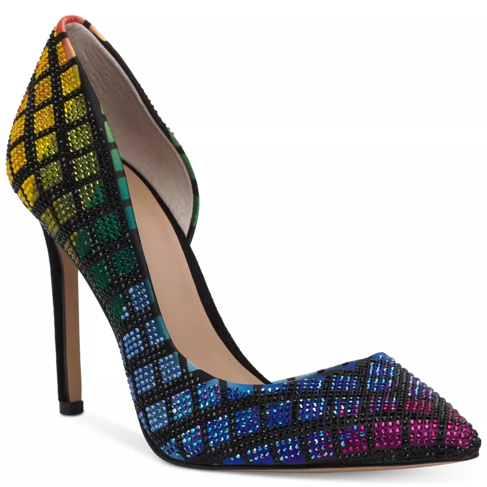 Rainbow Rhinestone Black Diamond Pattern Heels Size 6